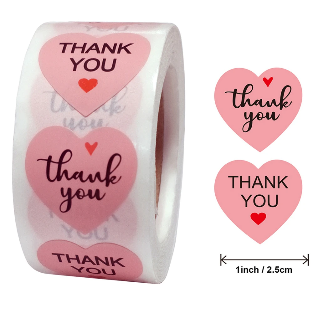 500pcs/roll Heart Stickers Thank You Stickers For Business Merci Packaging Stickers Rolling Love For Packaging Decoration