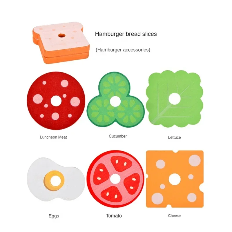 Wooden Simulation Hamburger Children Toys Montessori Educational Learning Color Shape Matching Board Game Toys For 3-6 Year Olds