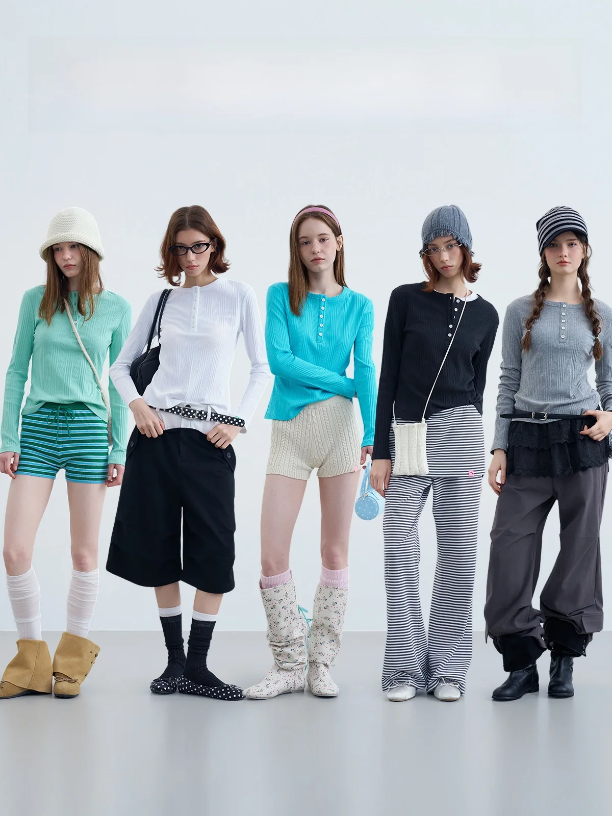 

Riverstone plus Women's Slim Fit Long Sve T-irt Henry Collar Lazy Stripe Button Base Sve Soft Comfortable Cotton Blend