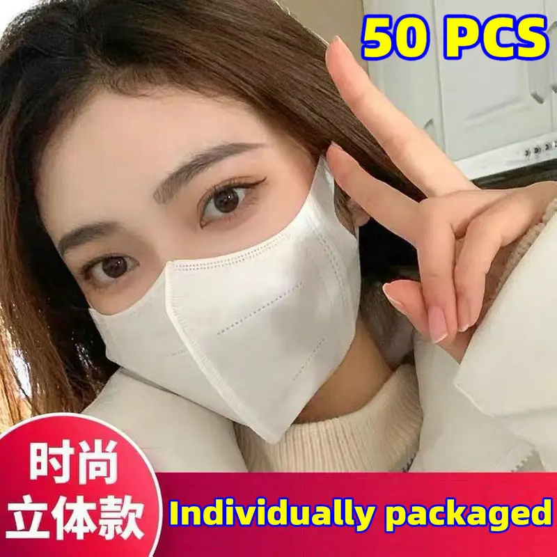 50 pcs 3D face masks, black, white, wide ear strap, individually packaged three-layer, thin, breathable, dustproof, anti droplet