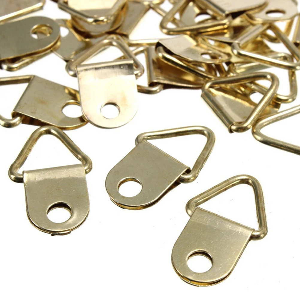 Hot 20pcs Triangle D-Ring Hanging Oil Painting Mirror Frame Hanger Photo Wall Hook Brass Picture Wall Mount Hanger Hook Ring