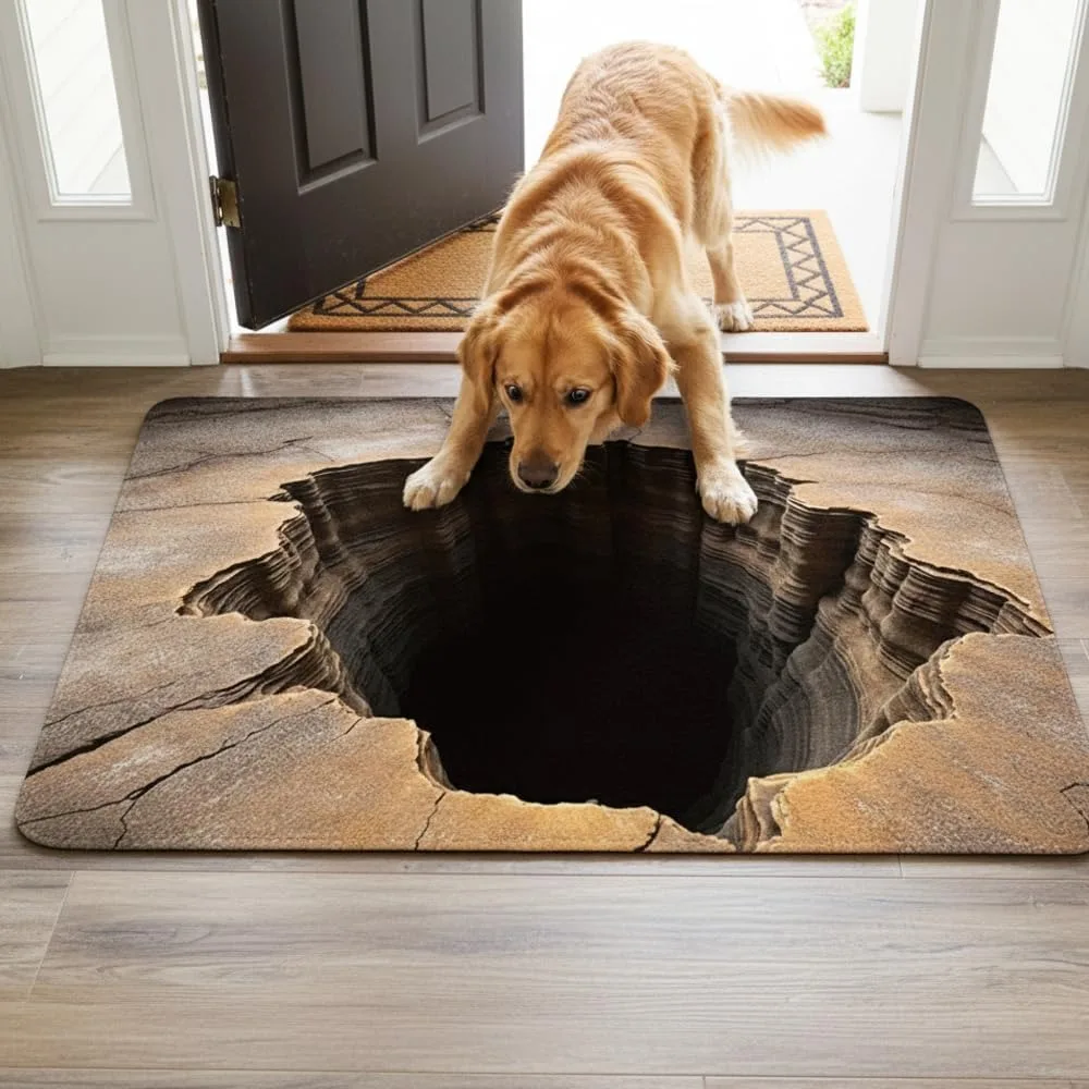 3D Flat Optical Illusion Doormat Water-absorbing Non-slip Bathroom Carpet Abrasion-resistant Durable Bedroom Door Rug Home Decor