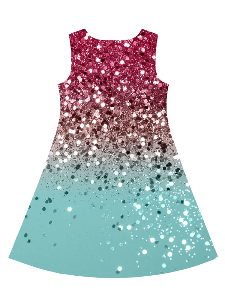 Princess Dress For Girl Summer 2024 Kids Clothes Sleeveless O-neck 3D Print Glitter Children Girls Party Dresses 2 To 8 Years