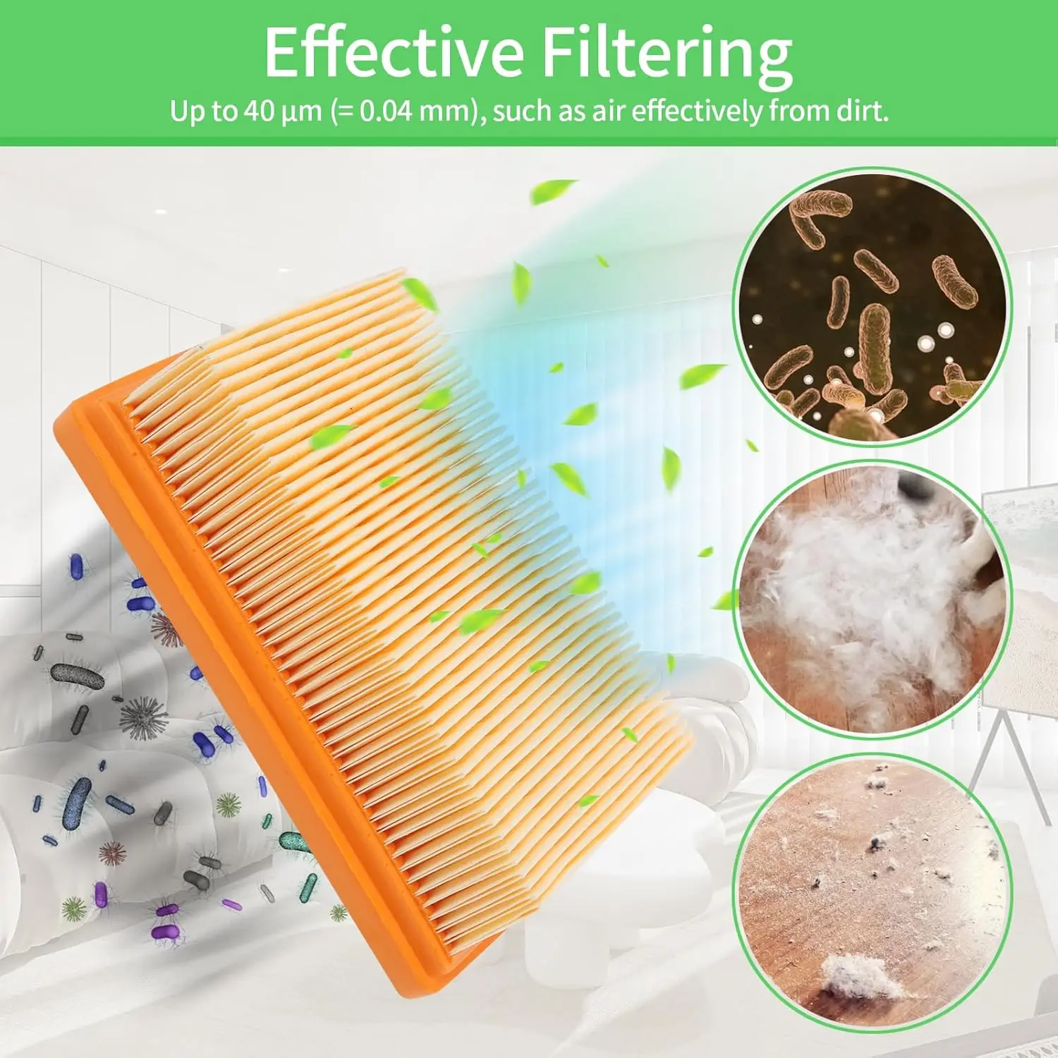 Filter for Karcher WD4, WD5, WD6, MV4, MV5, MV6 Wet & Dry Vacuum Cleaner, Flat Pleated Premium Filter for Karcher, 2.863-005.0