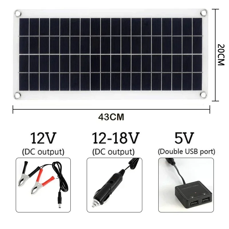 Solar Panel with 60A Controller, Solar Cell for Phone, RV Car, MP3 PAD Charger, Outdoor Battery Supply, 1000W, 12V