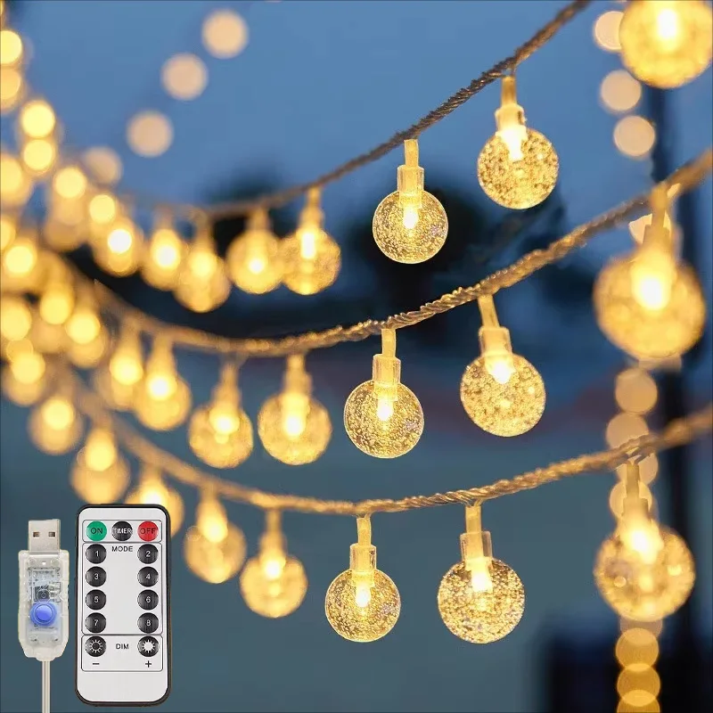 

6/10 м водонепроницаемые хрустальные шары с питанием от USB, 50/80 светодиодов, гирлянды с пультом дистанционного управления для рождественской вечеринки, сада, свадебного декора