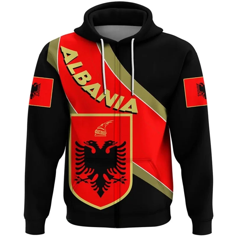 ALBANIA Flag Albanian Country Map Hoodie For Men Women 3d Print Pullover Sweatshirt Long Sleeve Causal Oversized Hip Hop Hoody