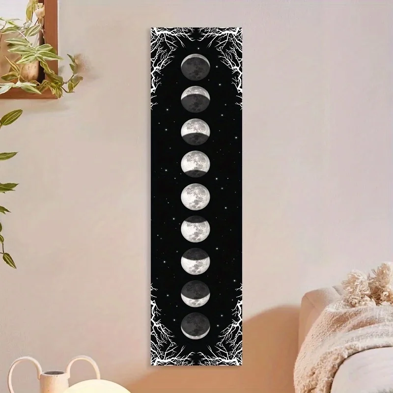 1pc Moon Phase Botanical Flower Tapestry, Black Star Psychedelic Wall Art Decoration Wall Hanging Tapestry