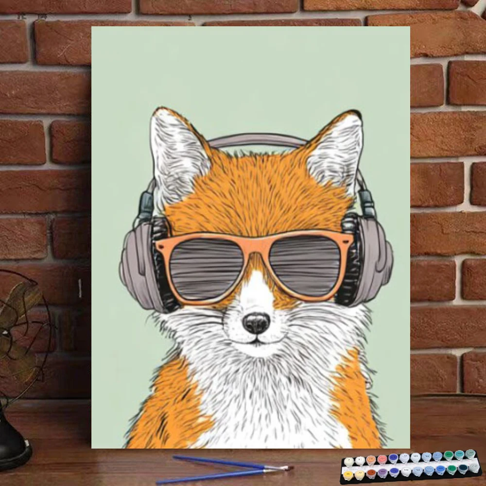 

Картина по номерам Лиса в наушниках, цифровая живопись, ручная работа, подарок для взрослых и детей, украшение на стену D