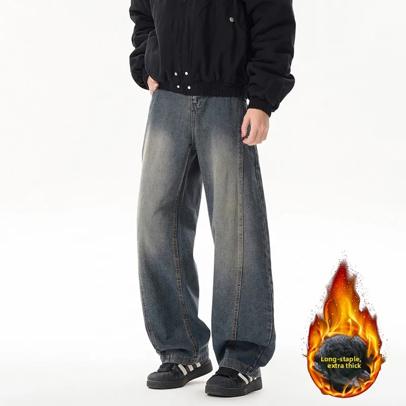 

American Sle Thiened Slim Fit Jeans Men's Autumn Winter Straight Leg Casual Waed out Jeans Cotton Polyester Blend