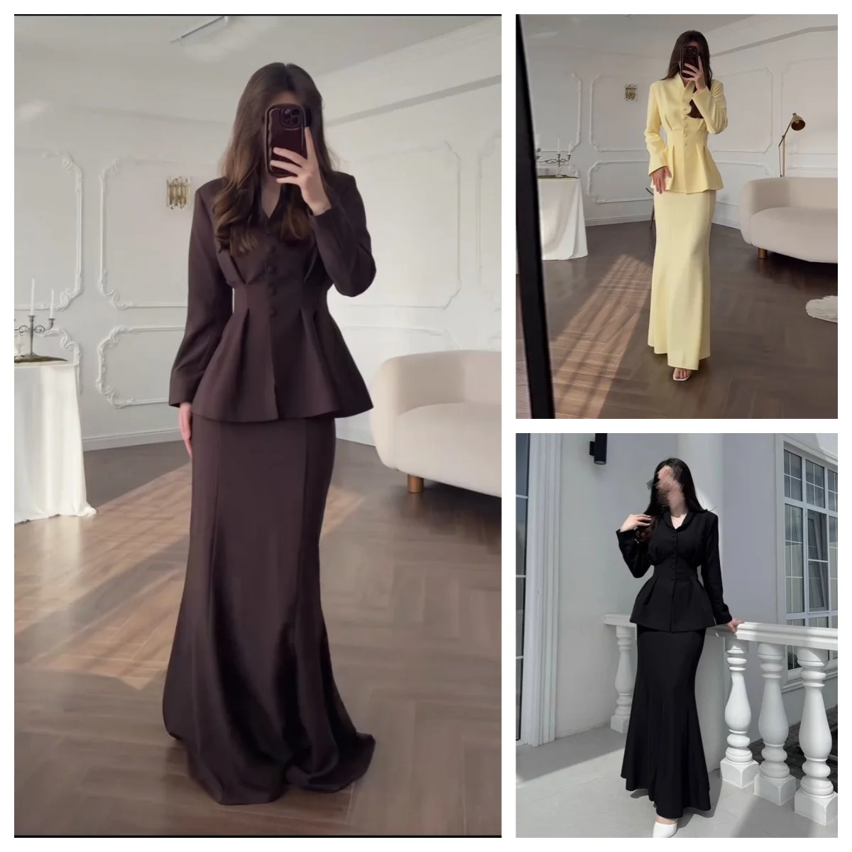 

2025 Women's 5 Colors Casual-chic 2 Ps Suit Long Sleeved Waist Cinched Top with Long Skirt Timeless Elegant Autumn Fall Outfit