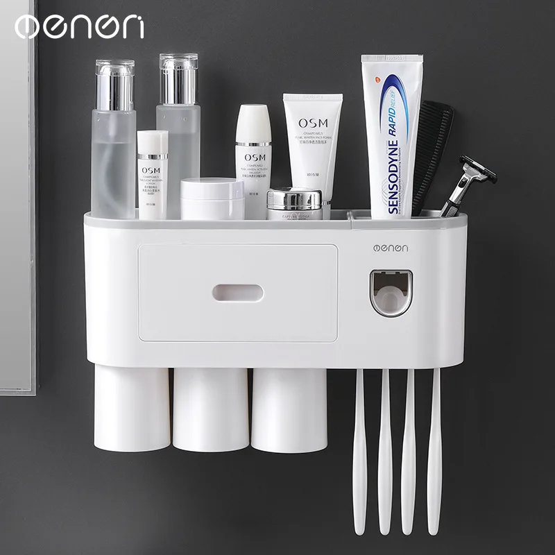 

Bathroom Magnetic Adsorption Inverted Toothbrush Holder Wall -Automatic Toothpaste Squeezer Storage Rack Bathroom Accessories