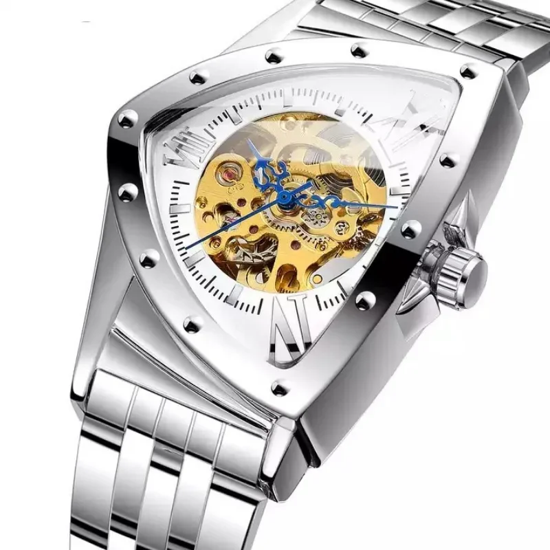 

Mens Automatic Mechanical Watches Luxury Skeleton Triangular Dial with Scratch-resistant Mirror Waterproof Men Mechanical Watch