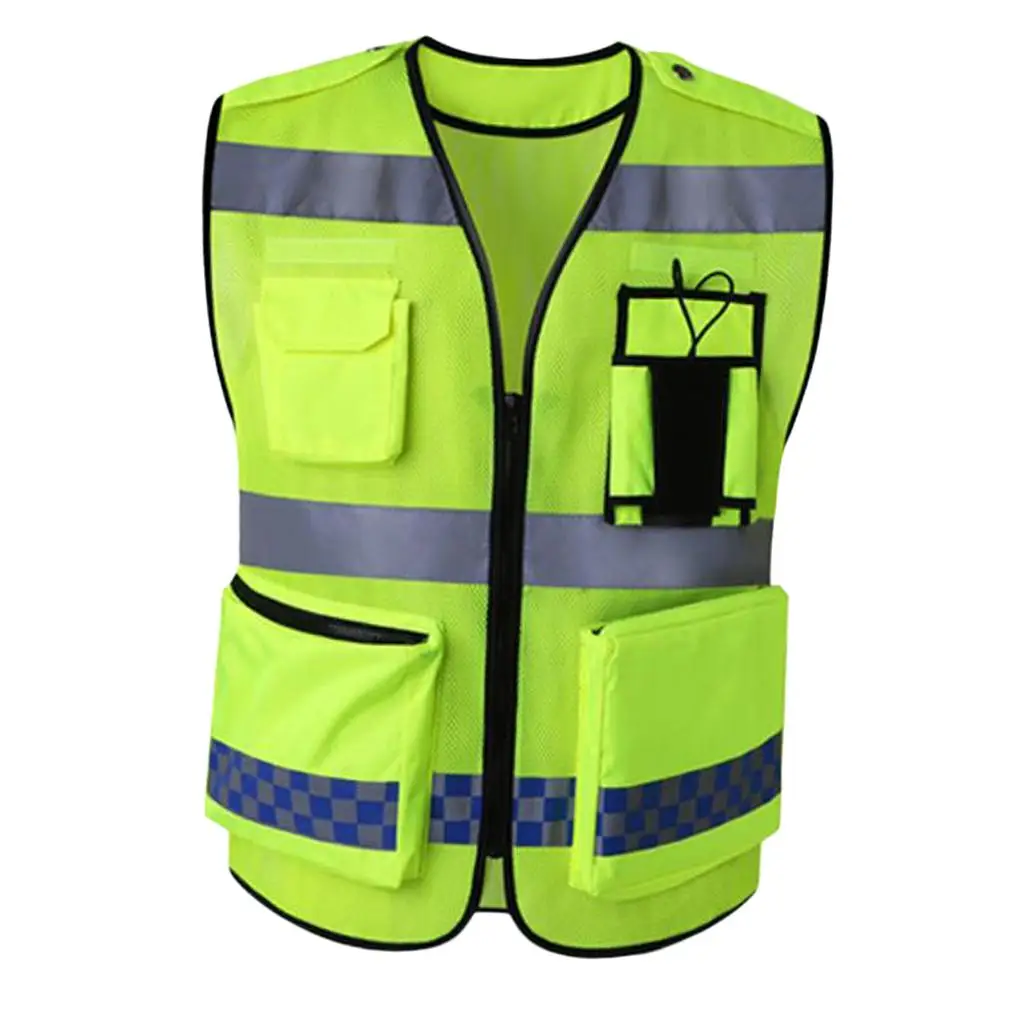 

Reflective Vest, Bright Neon Yellow Color with Reflective Strips - Zipper Front Style-D