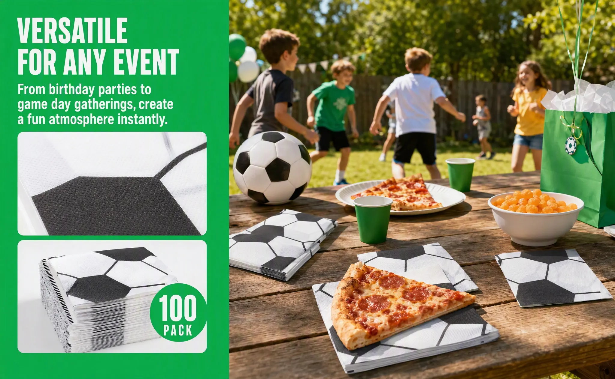 100 Pcs Soccer Birthday Decoration Paper Napkin Party Napkins Sports Decorations Football Plates Supplies