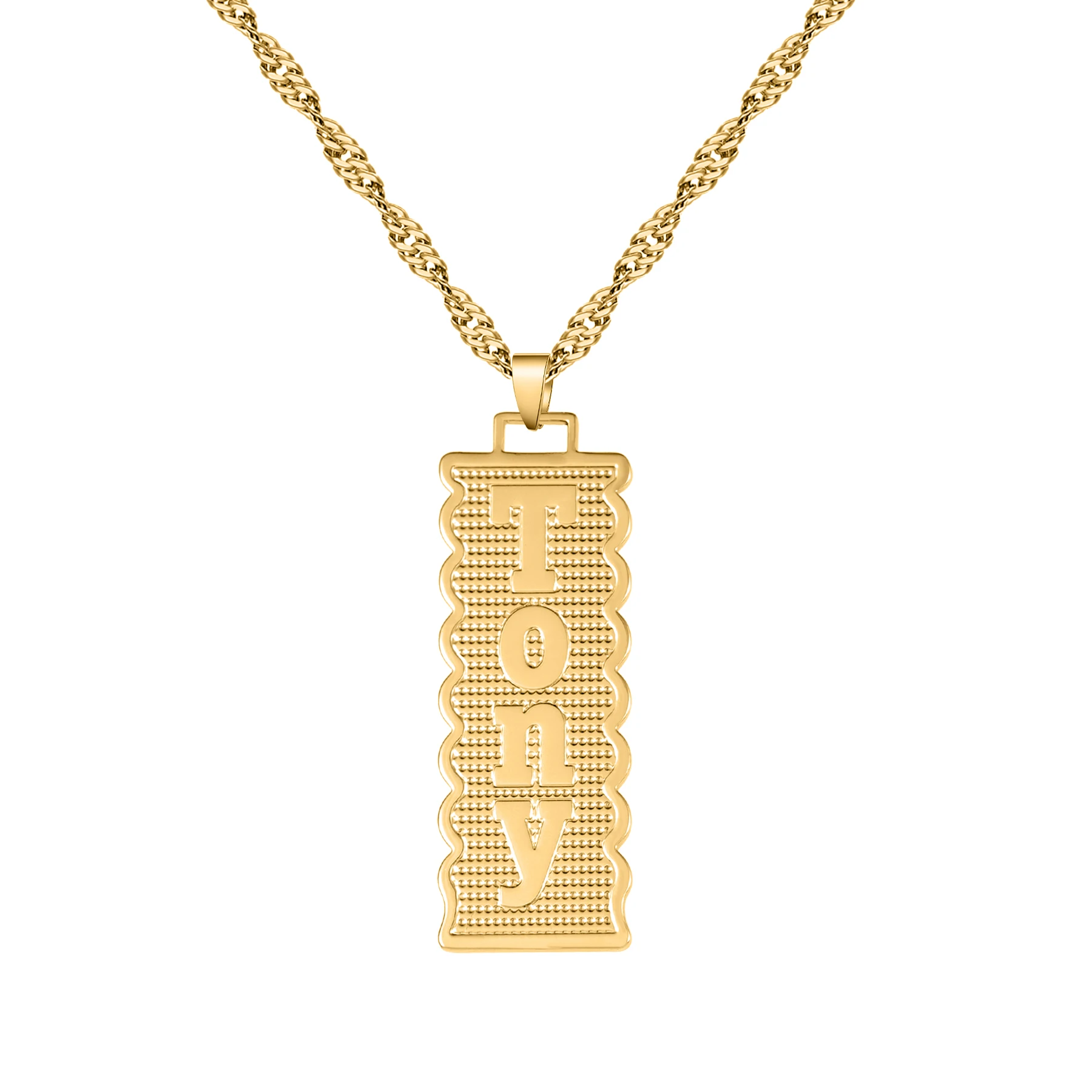 الذهب لوحة اسم قلادة حبل سلسلة خمر مستطيل قلادة موجة الحدود تصميم شخصية عيد ميلاد الذكرى عيد الميلاد