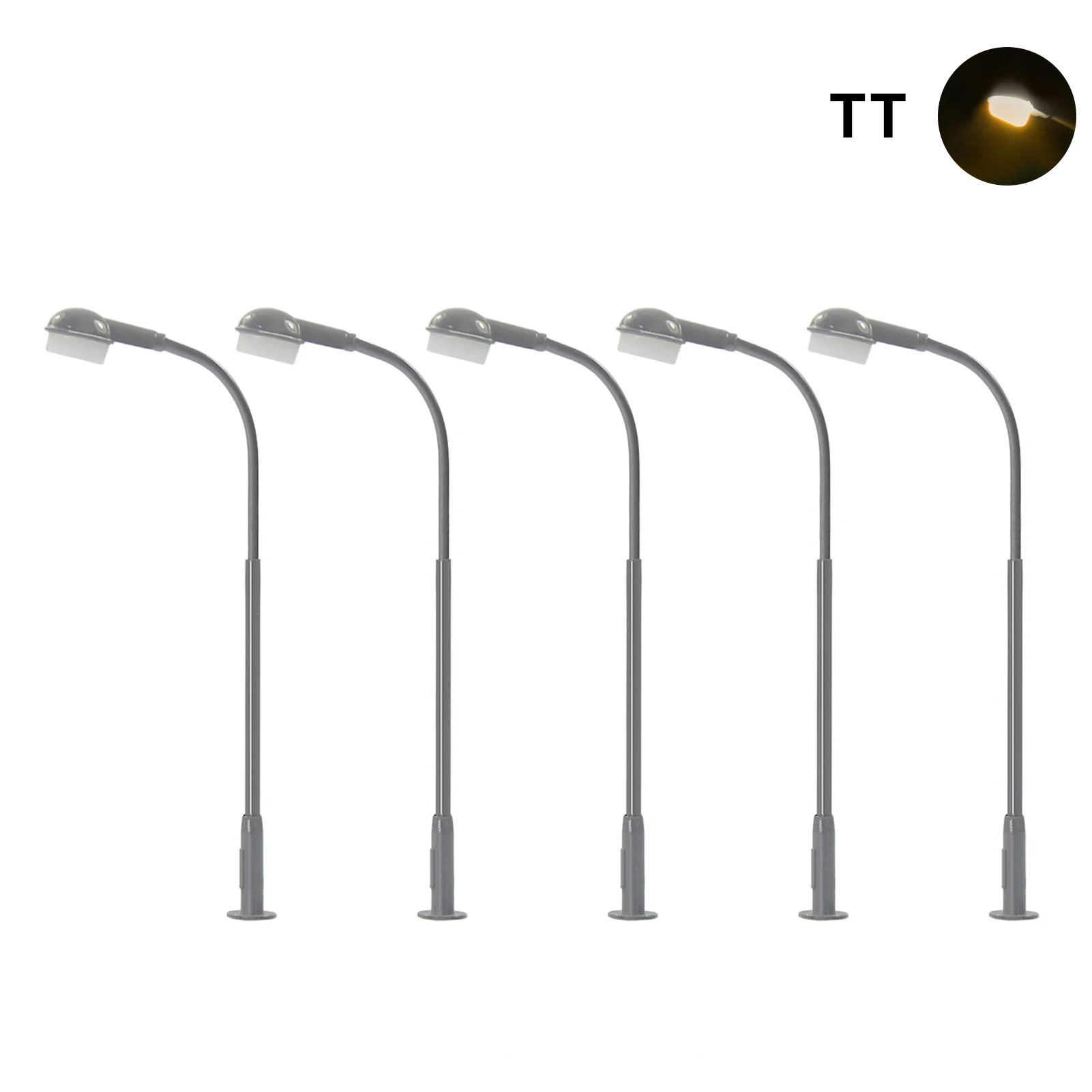 LD10TTWMGr Evemodel  TT Scale 1:120 Metal Lamp Street Lights Warm White LEDs Shade (pack of 5)