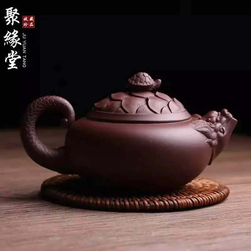 Yixing Original Mineral Purple Clay Teapot, Dragon Turtle Purely Handmade, Famous Antique-Style Stone Scoop Brewing Pot, Kung Fu