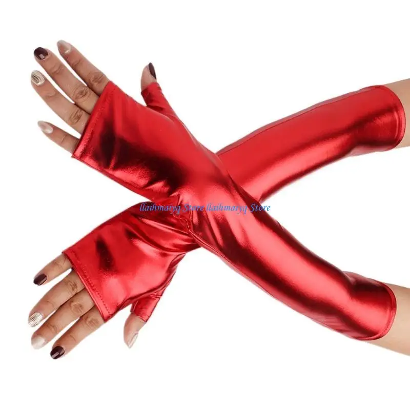 

573B Nightclub Metallic Gloves for Sexy Disco Dancing Elastic Half Finger Gloves