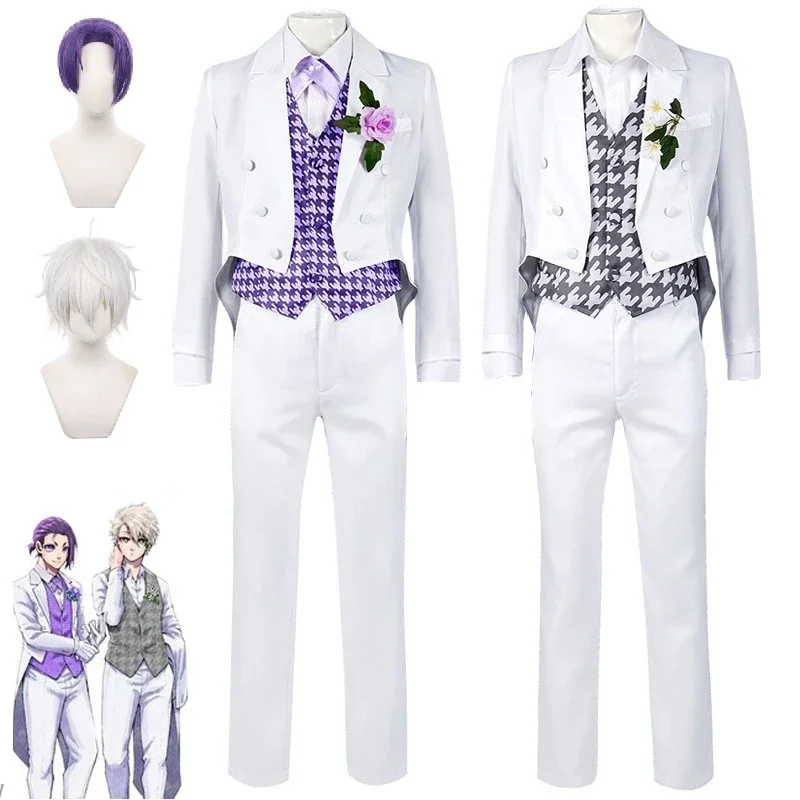 

Anime BLUE LOCK Nagi Seishiro Reo Mikage Cosplay Costume Purple White Halloween Role Play Uniform Men Business Suit Wig Clothes