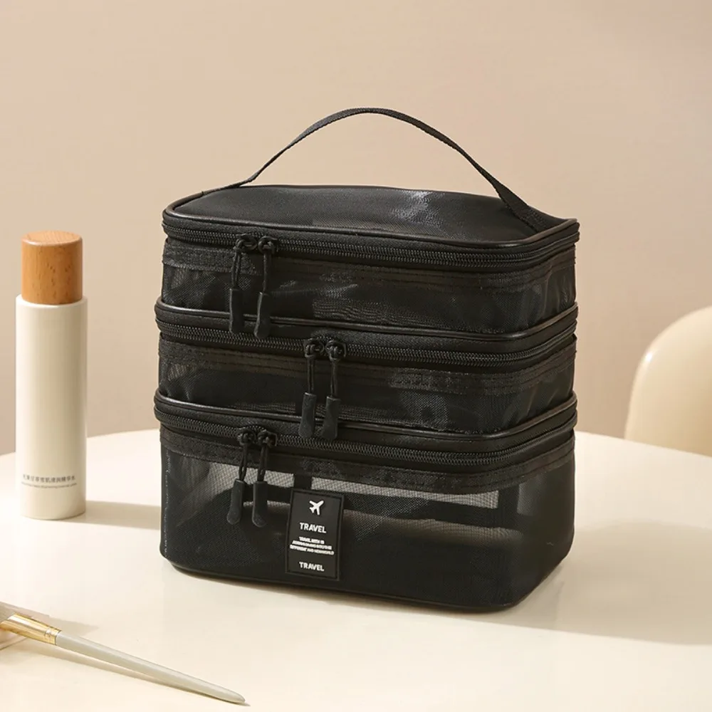

Zipper Mesh Cosmetic Bags 1/2/3 Layers Large Capacity Perspective Makeup Bag Multifunctional Transparent