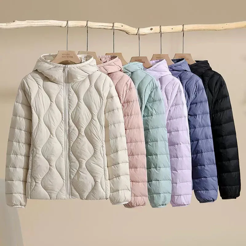 

Новый легкий женский пуховик больших размеров с капюшоном на белом утином пуху, теплое тонкое пальто, женская куртка-пуховик в корейском стиле JK-092