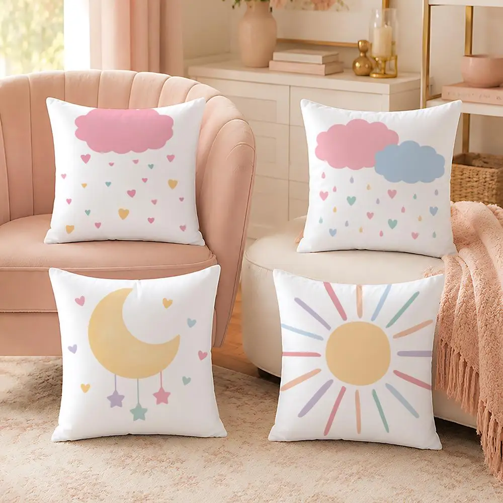 Regenbogen-Sterne und Sonne Bunter Kissenbezug Maßgefertigter Plüsch-Kissenbezug Weicher Wolken-Komfort für Sofa Bett Couch