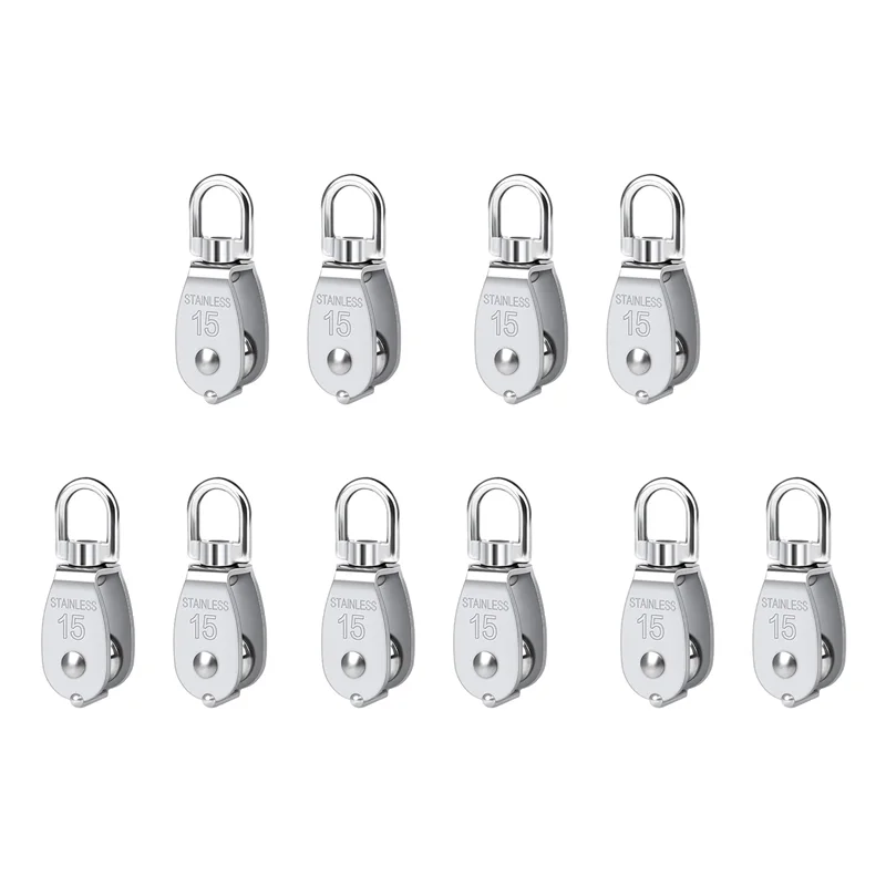 

A01F-Шкив из нержавеющей стали 304, одинарный шкив M15, небольшая сверхмощная система шкивов с поворотным подшипником для такелажа, 10 шт.