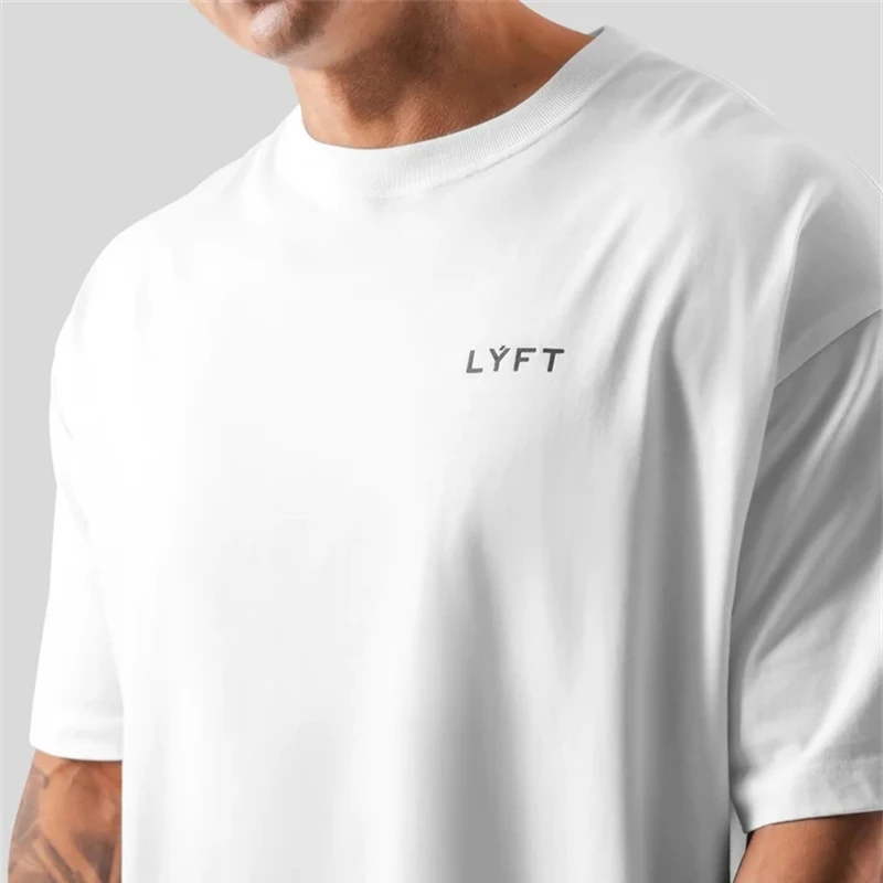 

LYFT Print Big T Shirt Summer Men Running Sport Gym Fitness Training Comfortable 100% Cotton T Shirt Mens Bodybuilding Tee Tops