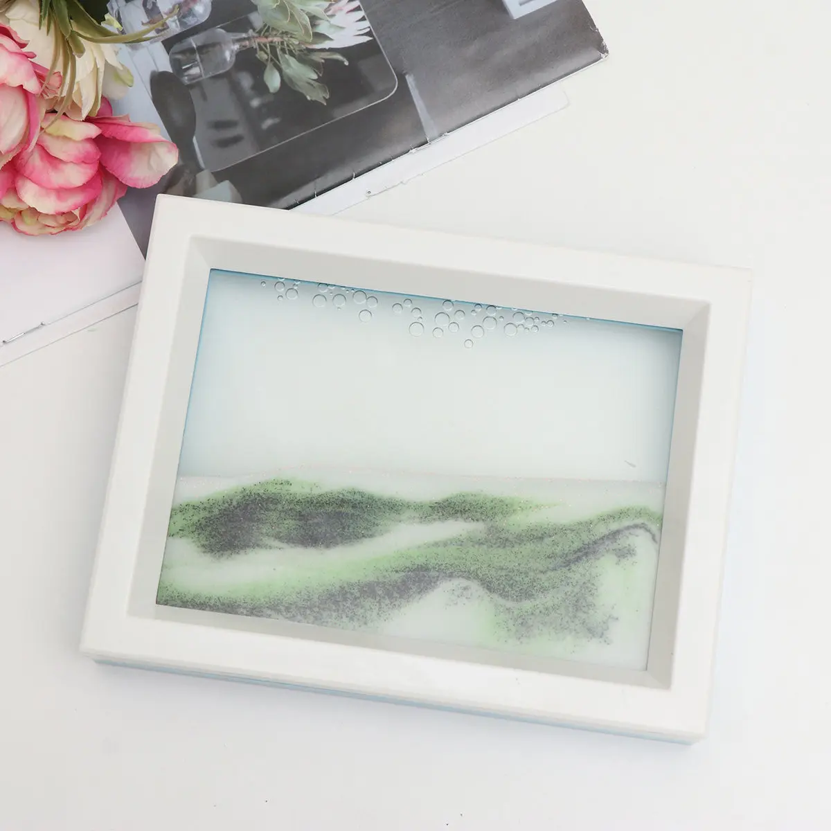 1pc 3D Quicksand Painting Decor For Home Office Desk Table Decoration Black White Green Sand Art Falling Simulation