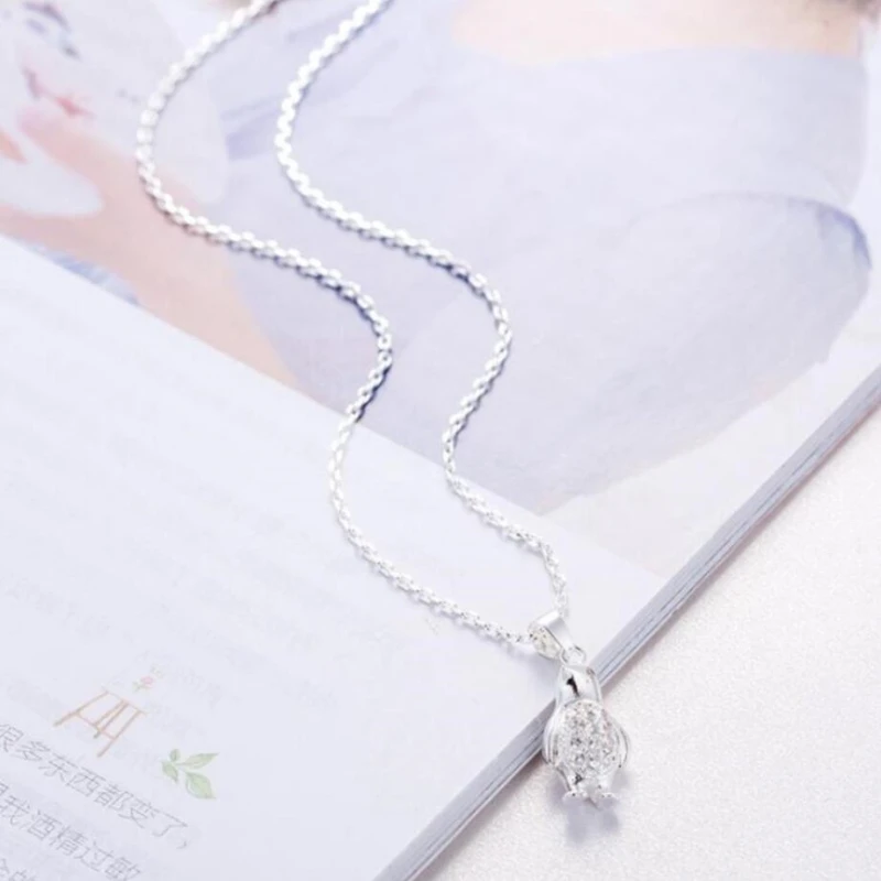 Korean Cute Penguin Literary Shiny Animal Silver Color Clavicle Chain Necklace For Women Fashion Jewelry Party Birthday Gift