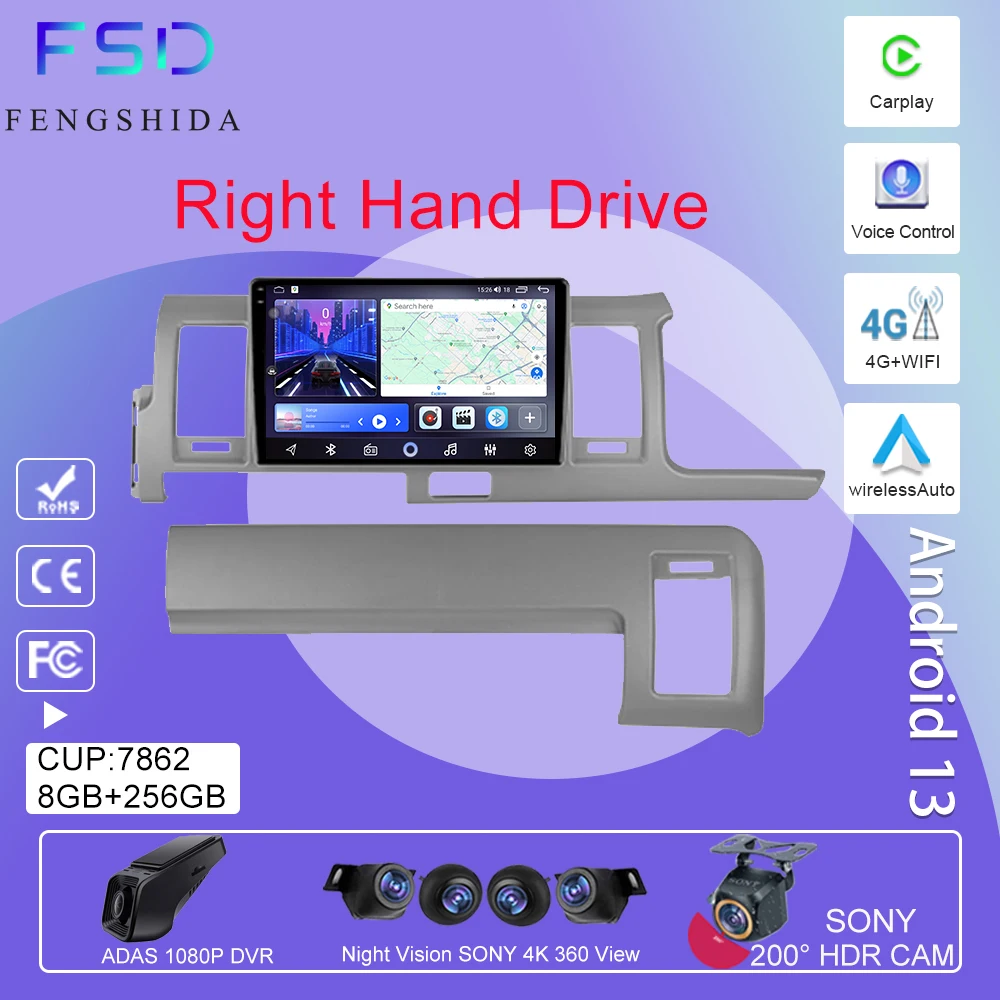 

Android 13 For Toyota Hiace H200 2010 - 2018 RHD Car Radio Video Multimedia Player Navigation GPS Touchscreen Autoradio 5G WIFI