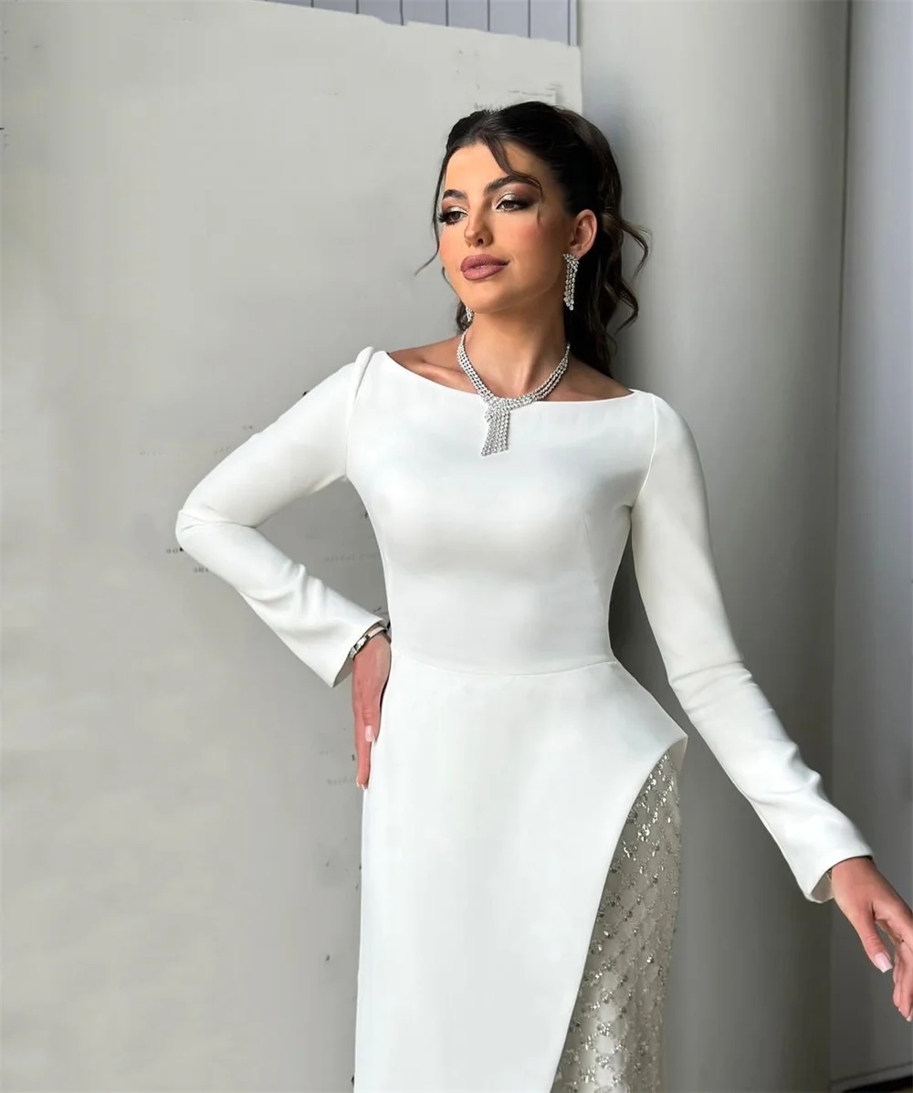 Arábia saudita vestido de noite vestido de baile decote colher coluna até o chão saias lantejoulas em camadas sob medida