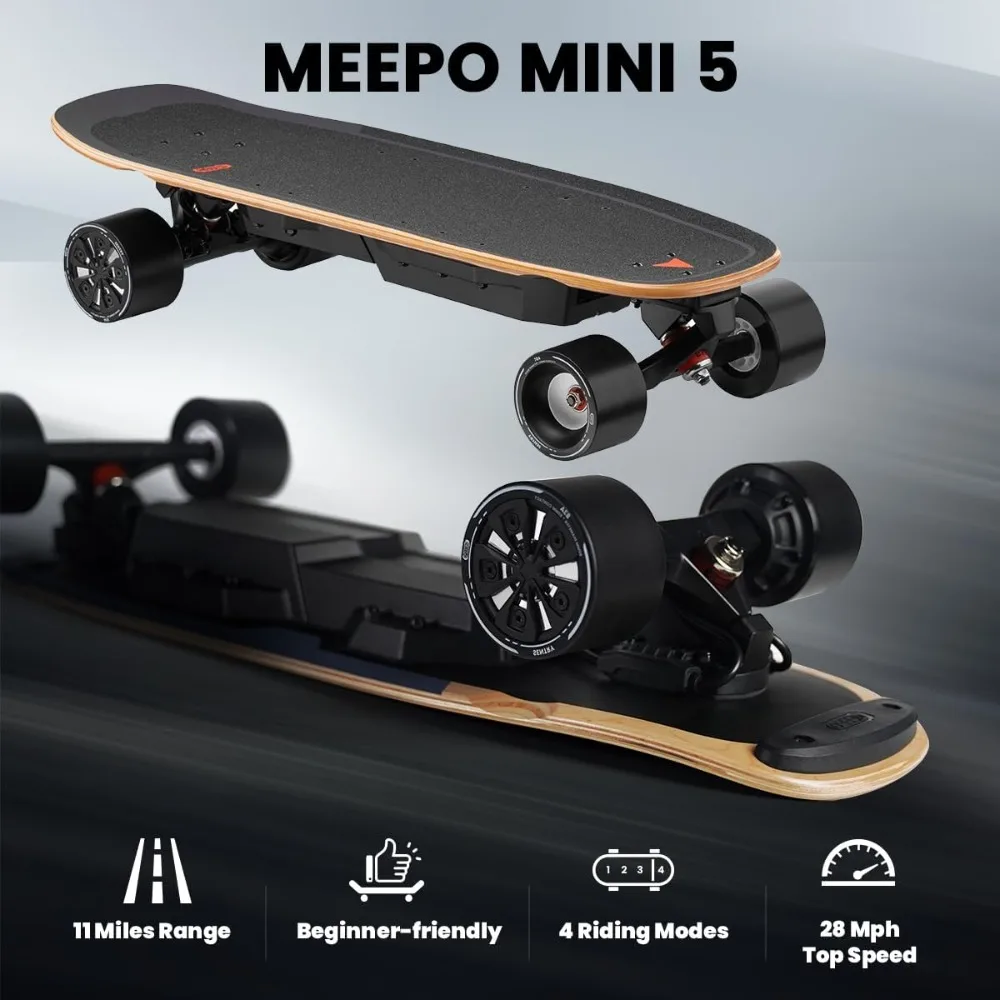 Mini5  Electric Skateboard with Remote, Up to 29 MPH Top Speed, 11 Miles Range,330 Pounds Max Load, Maple Cruiser for Adults