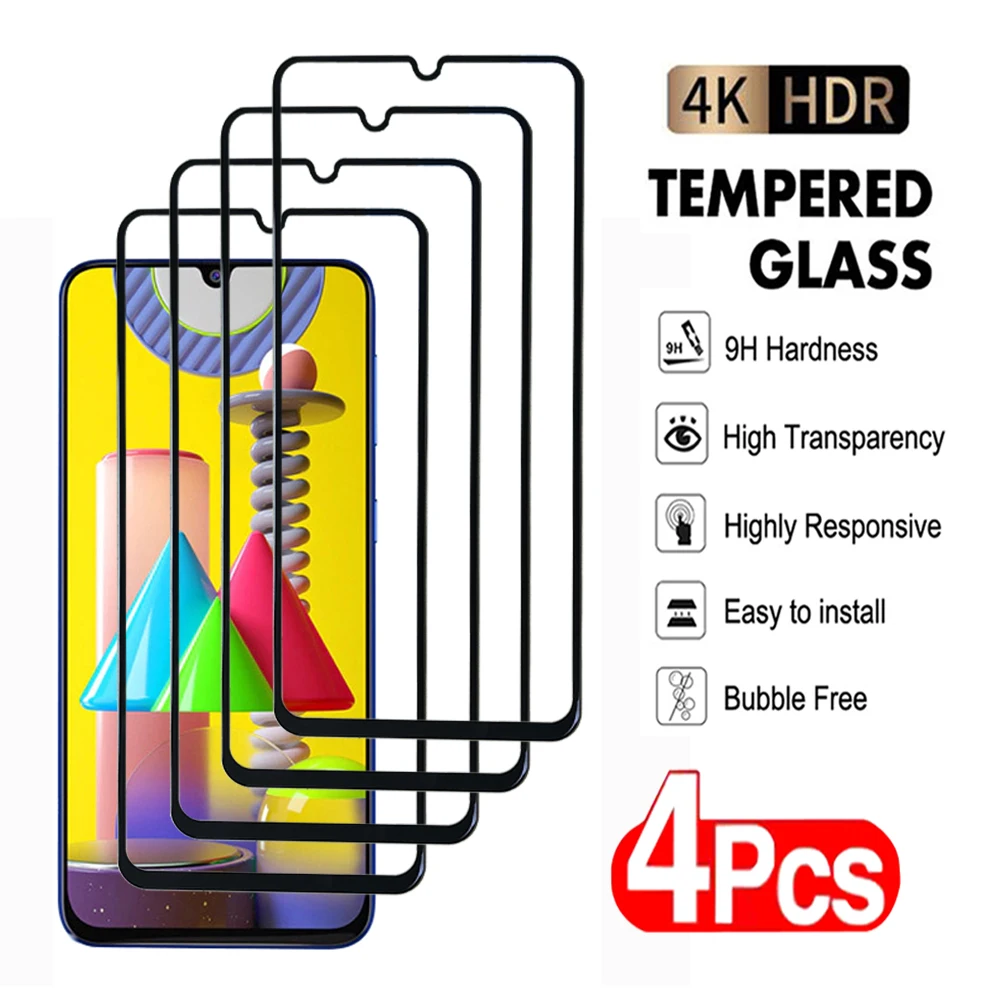 4Pcs 100D Tempered Glass For Samsung Galaxy M31 M32 M33 M34 M42 M51 M52 M53 M54 M62 4G5G Screen Protector For Samsung M31S Film