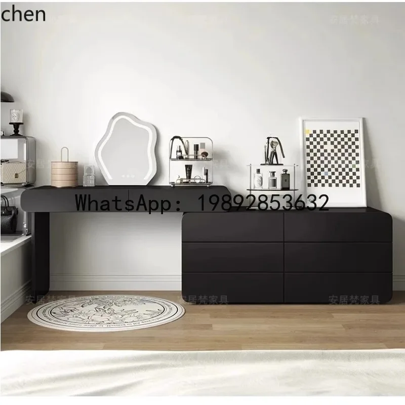 

black minimalist chest integrated solid wood retractable dresser bedroom bedside storage cabinet