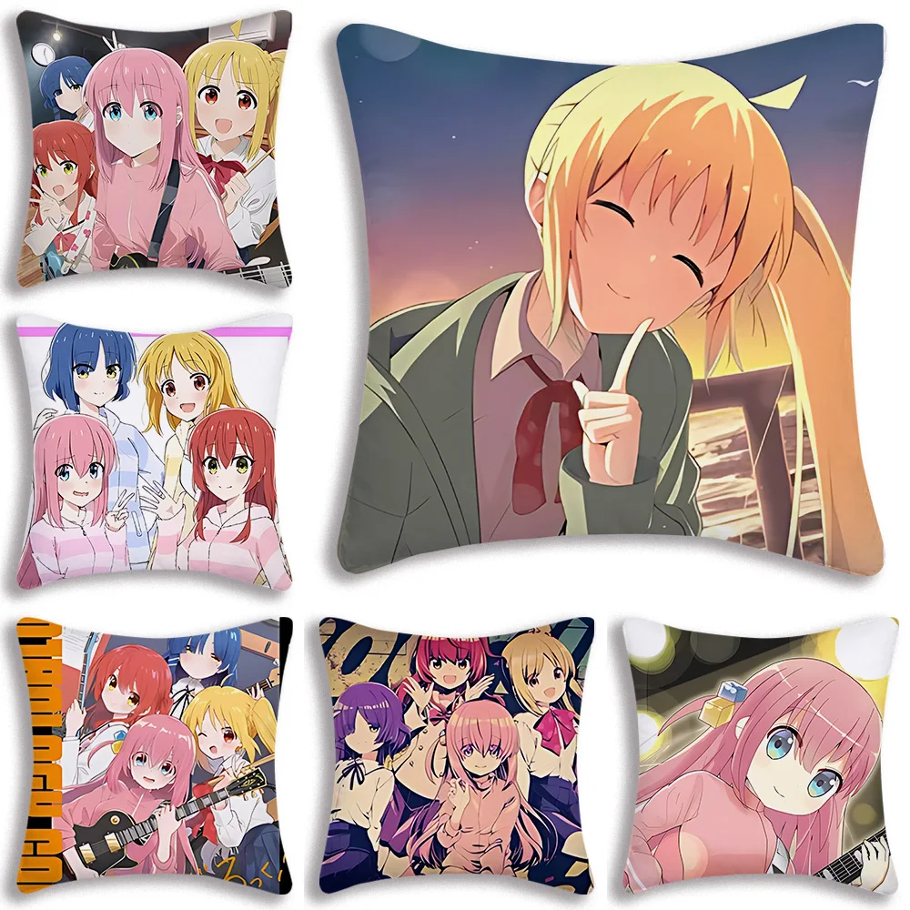 Anime Bocchi The Rock Pillow Covers Cartoon Sofa Decorative Home Double-sided Printing Short Plush Cute Cushion Cover