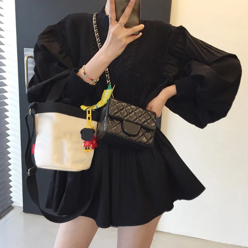 

Retro V-ne Splicing Knitted Heavyweight Linen Pattern Loose Bubble Sve irt Women's Faion Autumn Winter Chic Top