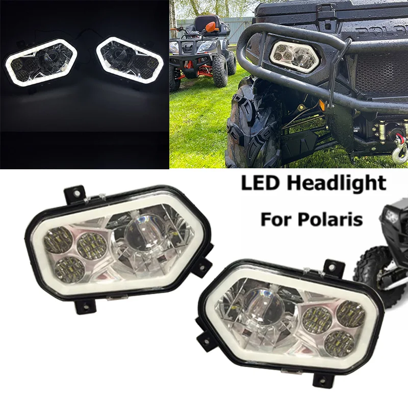 New Design Black LED Headlight With Halo Ring For P-olaris RZR 800/900