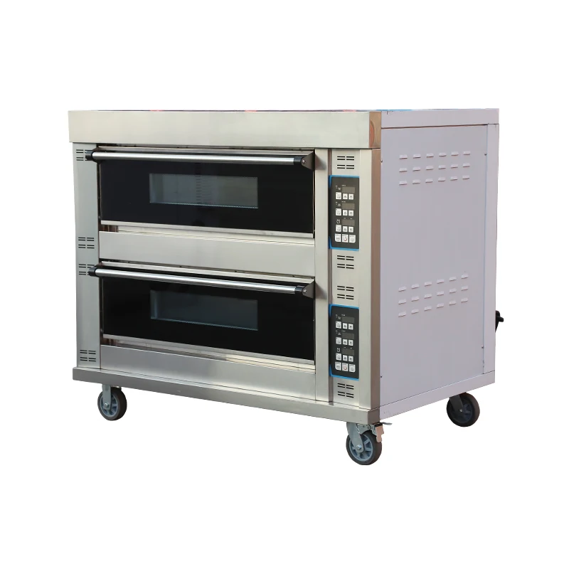 Large capacity double gas oven with stainless steel digital temperature control, 4 trays, commercial baking equipment for sale
