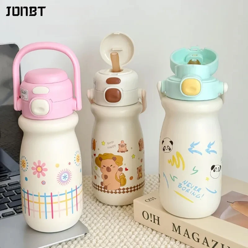 

Cute Children Thermos Bottles For Girls Boys 316 Stainless Steel Double Drinking Straw Insulated Cup For School Outdoor Thermal
