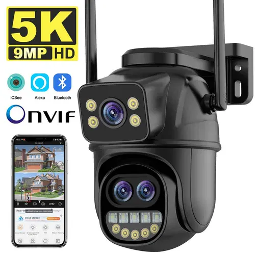 Imagen 1 del producto Cámara IP WiFi HD de 9MP y 5K para exteriores, Zoom 8x, tres lentes, pantalla Dual, cámara PTZ, seguimiento automático, vigilancia CCTV de seguridad para el hogar, cámara de 4MP
