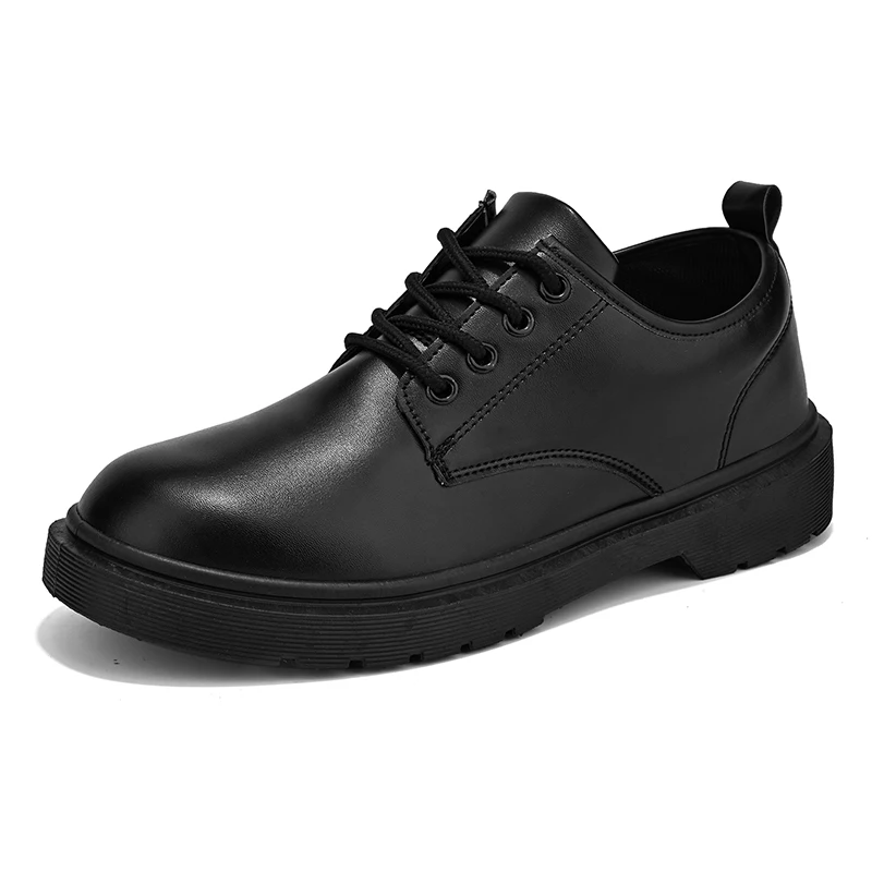 Zapatos de cuero negro para hombre, zapatillas de trabajo con plataforma baja, antideslizantes, para caminar, a la moda, gran oferta, Primavera, 2024