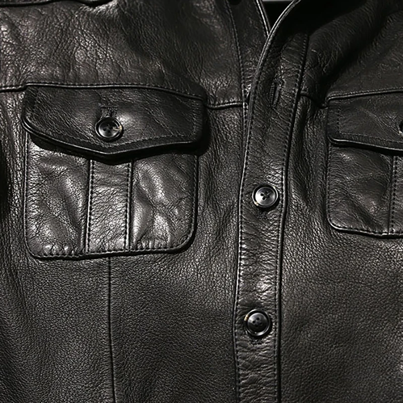 High Fashion Plus Size Waterproof Black Genuine Leather Shirt Motorcycle Jacket Men For Clothing