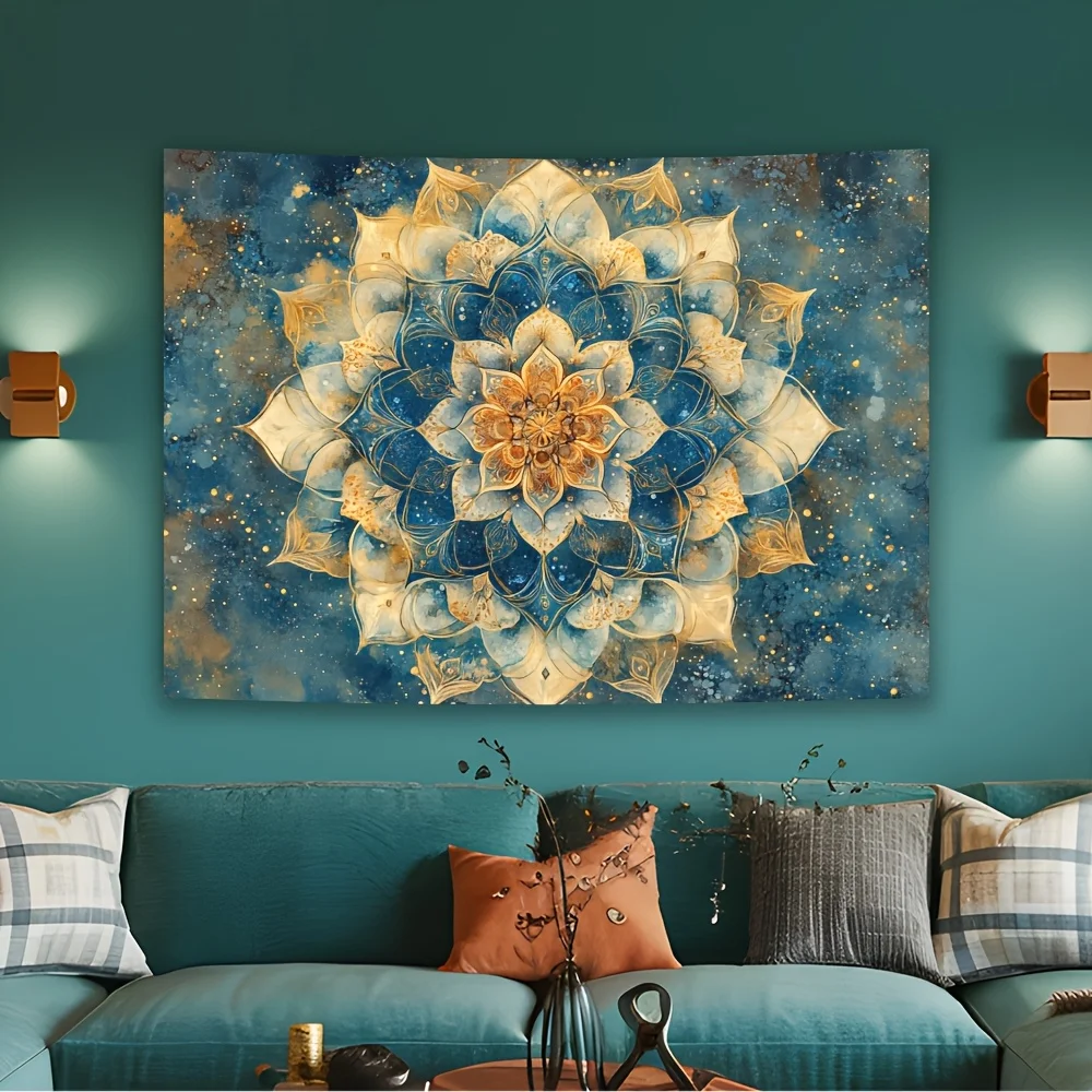 قطعة واحدة من نسيج ماندالا السماوي المرسوم يدويًا، قماش بوليستر، قابل للغسل في الغسالة، مناسب لتزيين غرفة المعيشة وغرفة النوم
