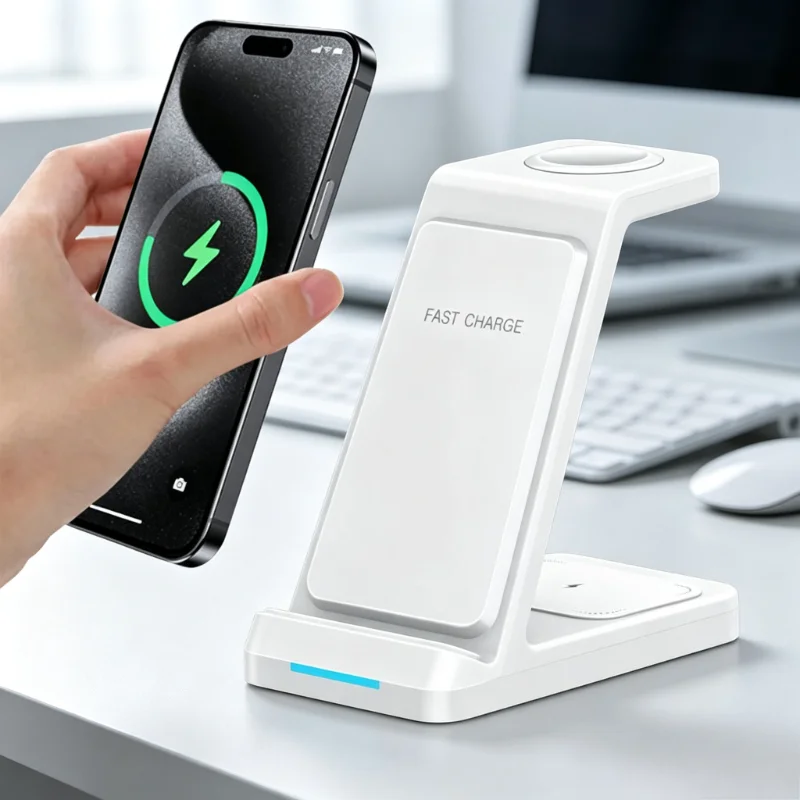 3 in 1 Wireless Charger Desktop Phone Chargers for iPhone 17~12 Apple Watch 11/10/9/8/7/6 Airpods4 Pro 3/2 Fast Charging Station