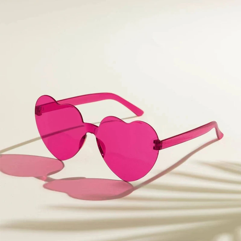 2024 New Love Sunglasses Jelly Color Frameless Heart-shaped Sunglasses Dazzling Color Sunglasses