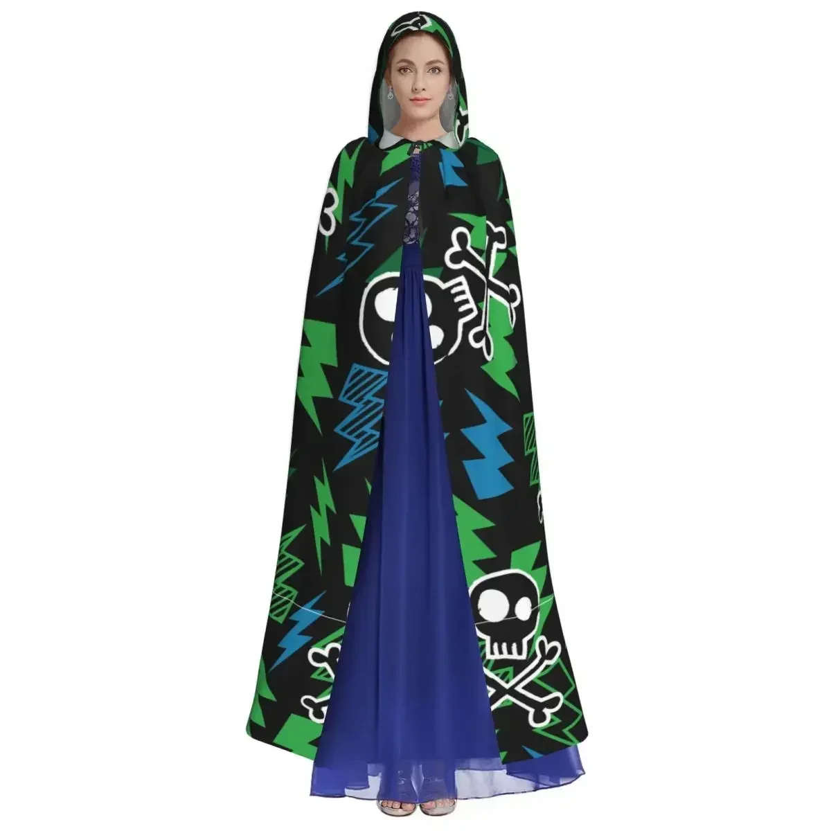 Hooded Cloak Polyester Unisex Witch Cape Costume AccessorySkull And Lightning Bolt