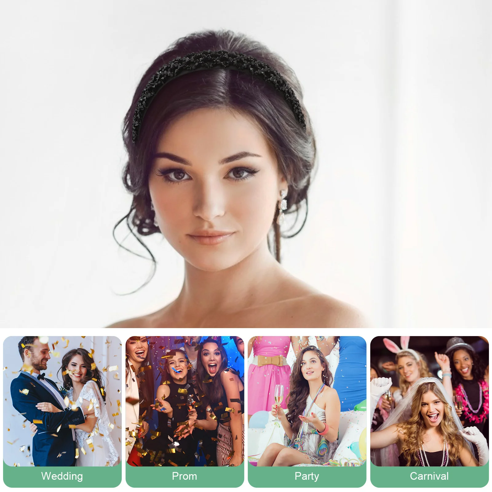 

1pc Crystal Hair Hoop Light Grey Fashion Headband For Women Beaded Hair Accessories Girl Party Wedding Engagement Decorative