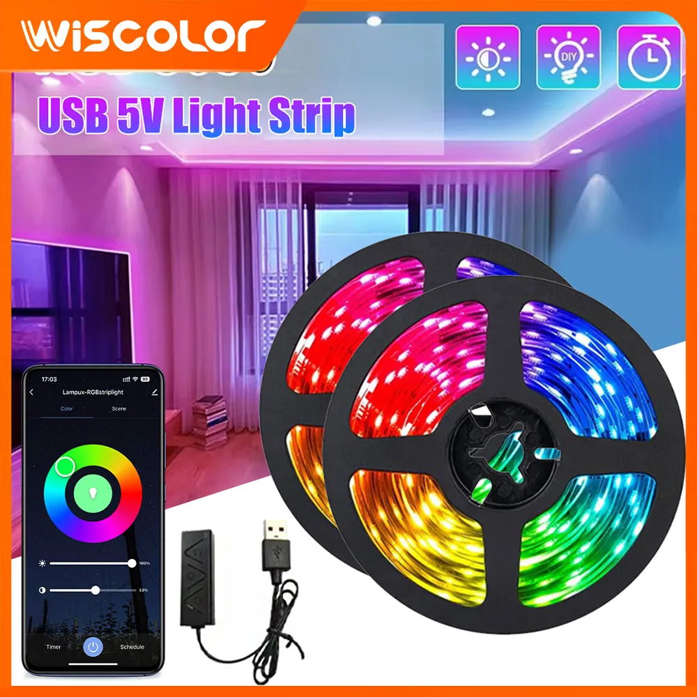 

LED Strip Lights Lamp Tape Flexible Ribbon USB TV Backlight Luces LED Lights RGB Color App Control For Game Room Decor Lighting